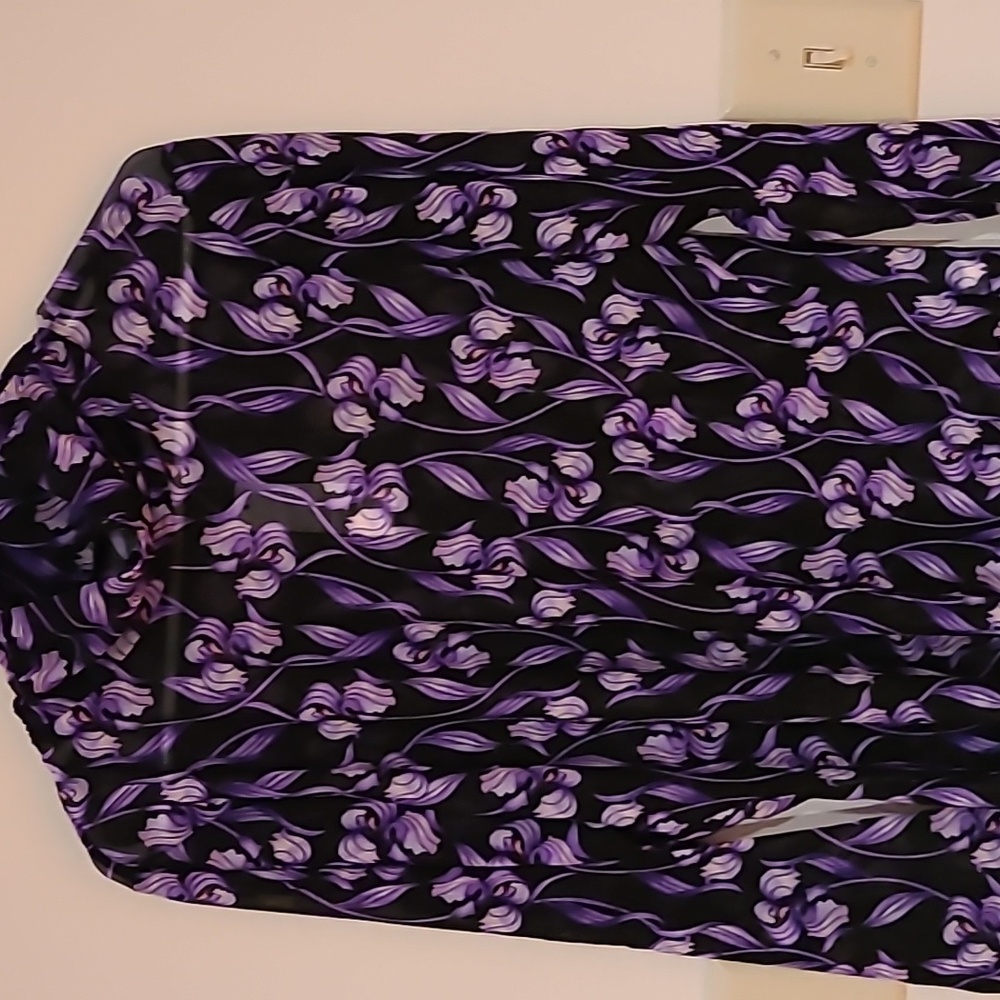 White House Black Market XL Black and Purple floral mesh Turtleneck